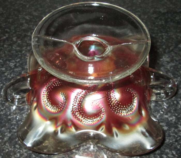 Home Decor-Carnival Glass-Bon Bon Dish-Questions Marks by Dugan 1910  -Good Condition