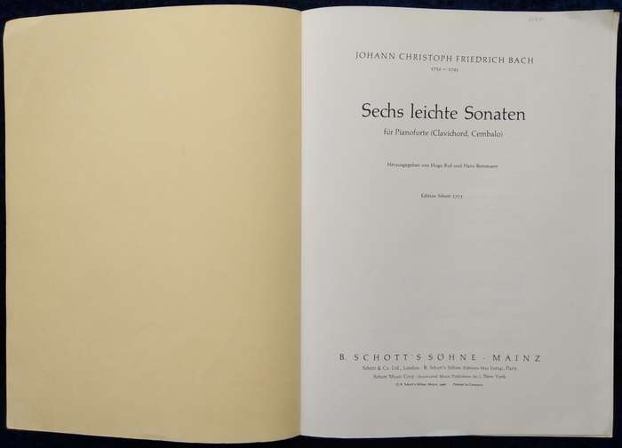 Book-Sechs Leichte Sonaten/Johann Christoph Friedrich Bach/Klaviermusik Der Vorklassik.