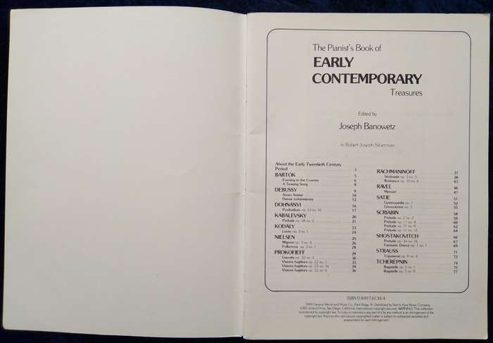 Book-The Pianist`s Book of Early Contemporary Treasures Edited by Joseph Banowetz
