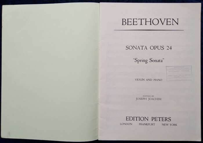 Book-Edition Peters/No4066/Beethoven/Sonata/Opus 24 `Spring Sonata`/Violin & Piano/Joachim