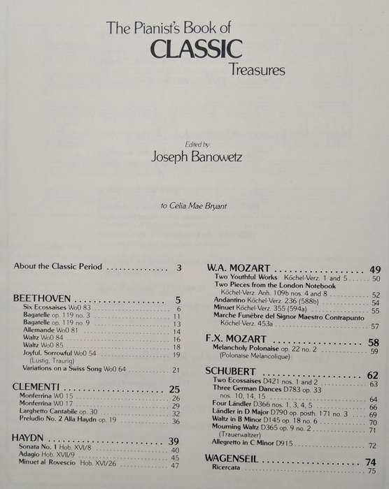 Book-The Pianist`s Book of Classic Treasures/Edited by Joseph Banowetz
