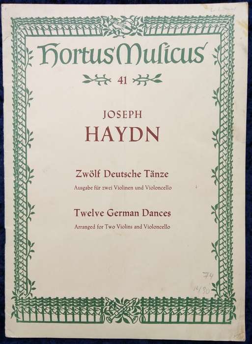 Book-Hortus Musicus/Joseph Haydn/Twelve German Dances/Arranged for two Violins&Violoncello