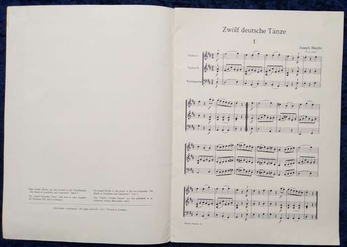 Book-Hortus Musicus/Joseph Haydn/Twelve German Dances/Arranged for two Violins&Violoncello