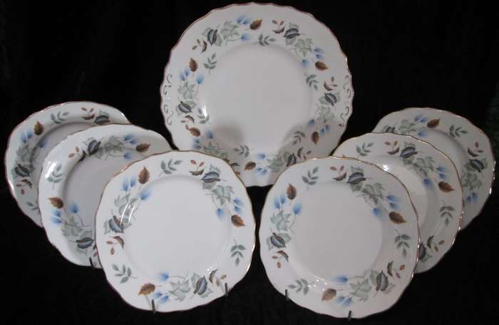 Home Decor-Serving Ware-Colclough Square Cake plate & Side Plates-Made in England Linden - 8162