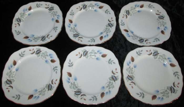 Home Decor-Serving Ware-Colclough Square Cake plate & Side Plates-Made in England Linden - 8162