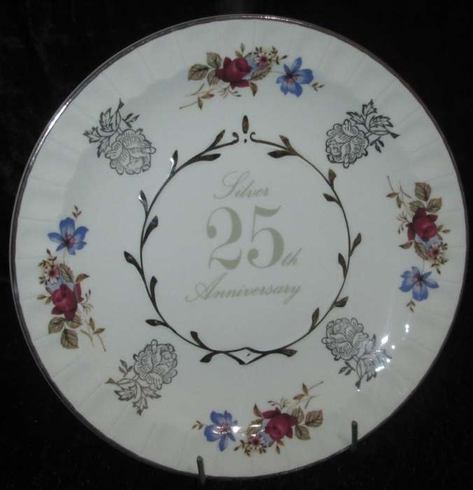 Home Decor-Display Plate-Avon Wood & Sons Staffordshire England-Silver 25th Anniversary