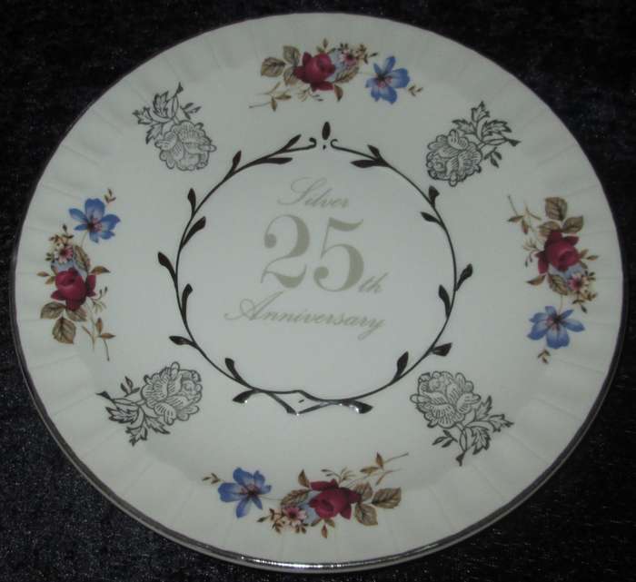 Home Decor-Display Plate-Avon Wood & Sons Staffordshire England-Silver 25th Anniversary