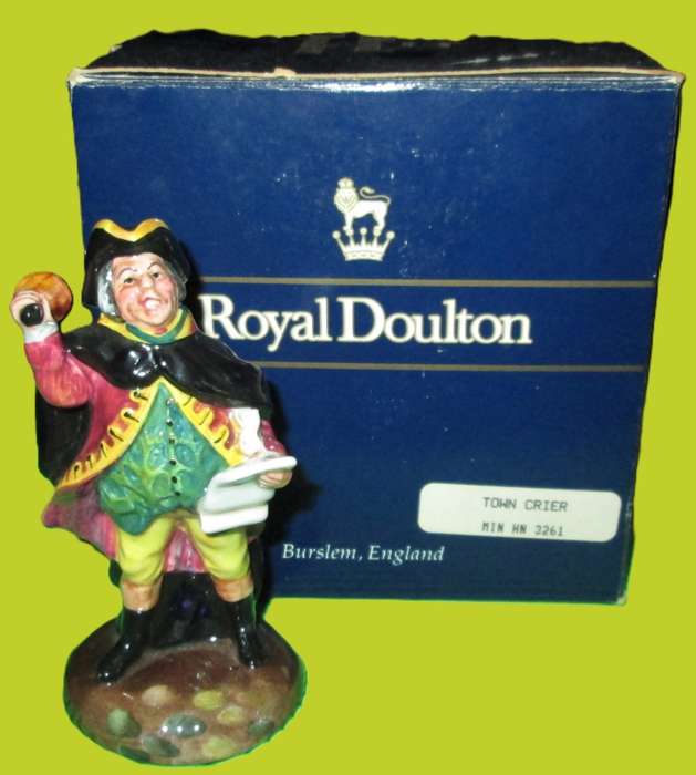 1988 Miniature Royal Doulton Figurine in Box-Town Crier HN3261-Hand Made and Hand Decorated.