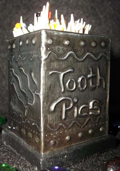 "One of a kind" Toothpic Holder - Handcrafted by Hanli barnard - Pewter Metal finish