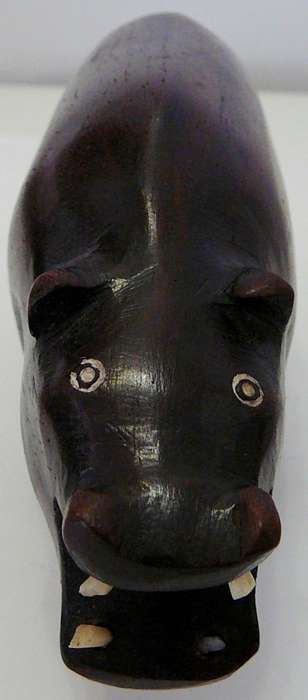 Carved Wooden Hippo with a 'Broken Tooth'