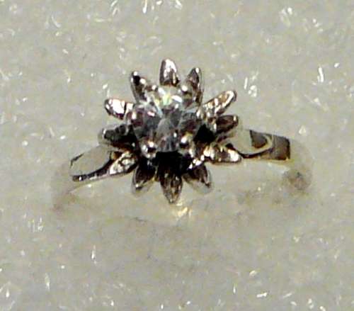 Sterling Silver Ring set with a CZ in a Flower Shaped Setting