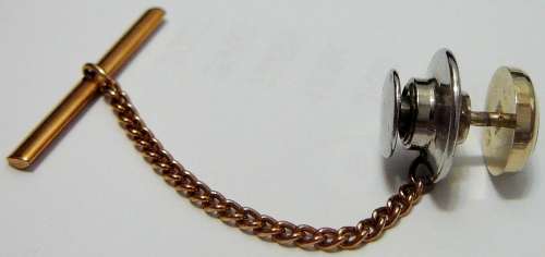A Black & Gold Tie Pin with Gold Coloured Chain