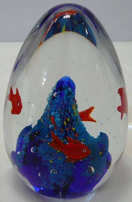 A Very Colourful Conical Glass Paperweight - Like Goldfish in a Bowl
