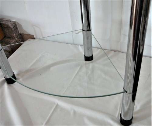 A Three Shelf Glass and Chrome Corner Unit
