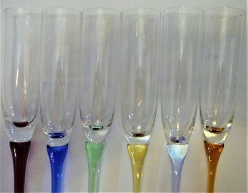 A Set of 6 Baseless Champagne Flutes Specially Made for the Beach