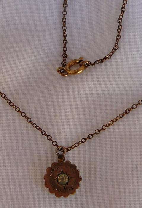 Small Diamante Pendant on Fine Link Gold Coloured Chain