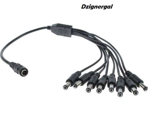 1 Female to 8 Male 5.5x2.1mm DC Power Splitter Adaptor Cable