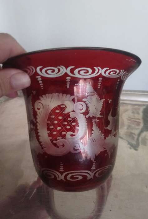 Luscious Bohemian etched vase