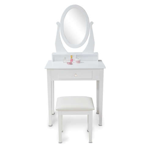 WOODEN DRESSING TABLE WITH OVAL MIRROR AND COMFORTABLE PADDED PU STOOL