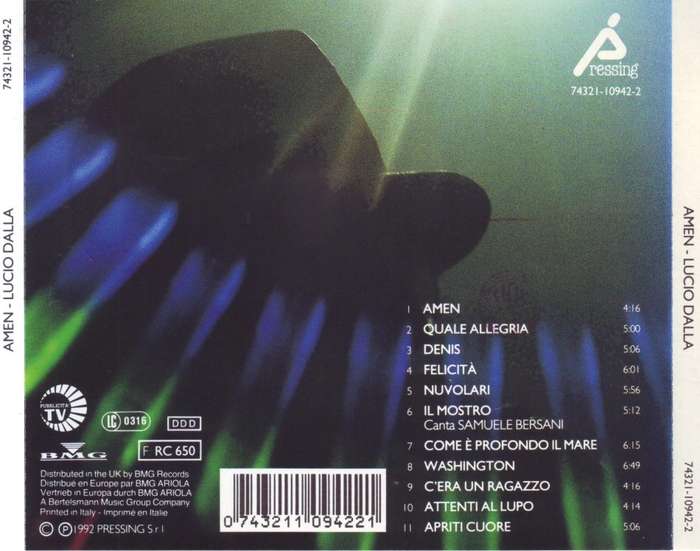 LUCIO DALLA - Amen (CD) 74321-10942-2 NM