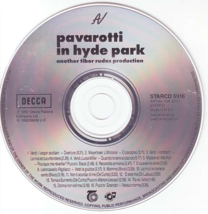 LUCIANO PAVAROTTI - Pavarotti in Hyde Park (CD) STARCD 5916 EX
