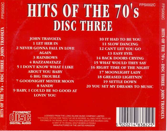 JOHN TRAVOLTA -  Hits of the 70`s Disc 3 (CD) FPS1002C EX