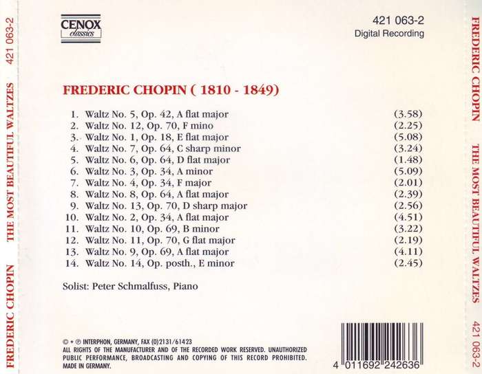 FREDERIC CHOPIN - The most beautiful waltzes (CD) 421 063-2 NM- (R25 SALE)