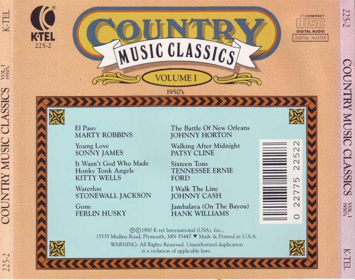 COUNTRY MUSIC CLASSICS - Vol.1 1950`s 225-2 (K-TEL) VG-