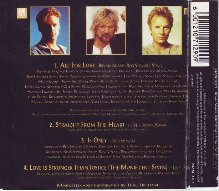 Bryan Adams, Rod Stewart, Sting - All for Love CD Single MAXCD 002