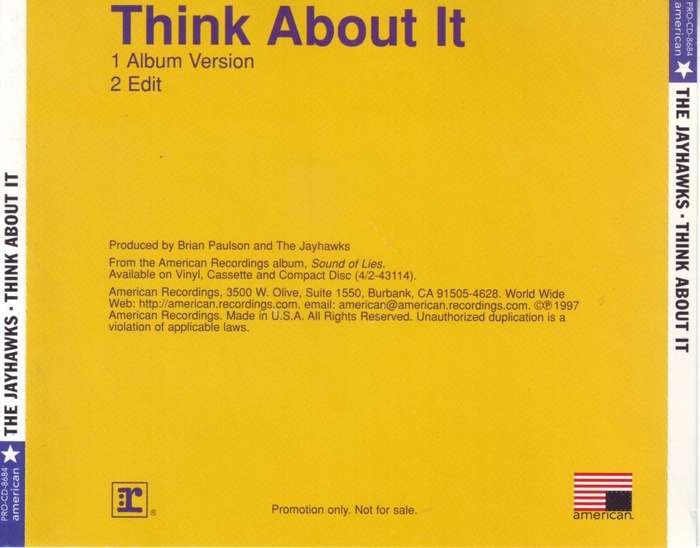 THE JAYHAWKS - Think about it (promo CD single) PRO-CD-8684 NM-