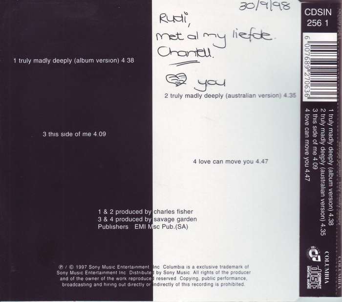 SAVAGE GARDEN - Truly madly deeply (CD single) CDSIN 256 I EX