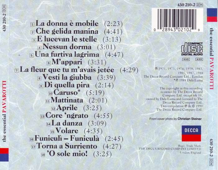 PAVAROTTI - The Essential Pavarotti (CD) 430 210-2 EX