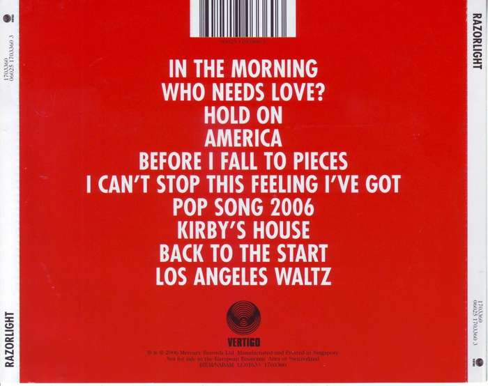 RAZORLIGHT -  Razorlight (CD)  06025 1703360 3 Made in Singapore NM