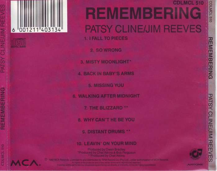 REMEMBERING - Patsy Cline and Jim Reeves (CD) CDLMCL 510 NM-