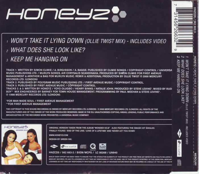 HONEYZ - Won`t take it lying down (CD single) HNZCD5 VG+