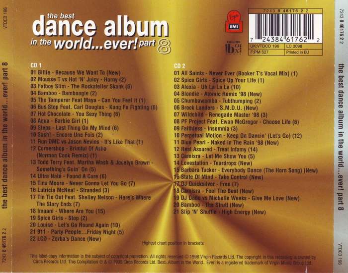 THE BEST DANCE ALBUM IN THE WORLD EVER PART 8 - Compilation (2 CD) 7243 8 46176 2 2 (FREE BULK SHIP)