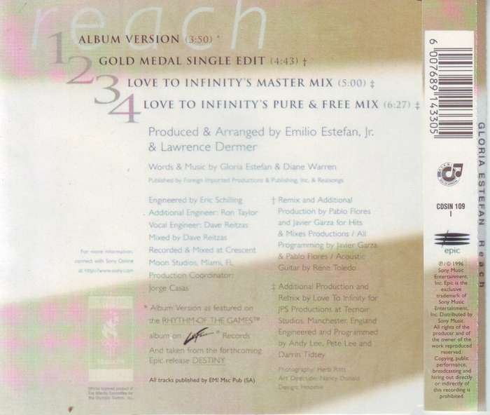 GLORIA ESTEFAN - Reach (CD single) CDSIN 109 1 EX