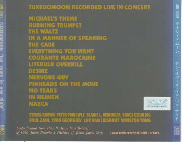 TUXEDOMOON - Ten years in one night (live) (CD) JIM 0005 NM