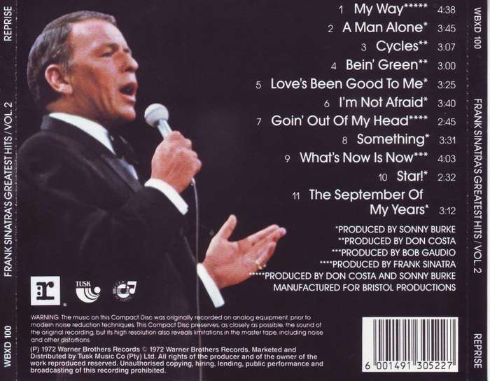 FRANK SINATRA - Frank Sinatra`s Greatest Hits Vol.2 (CD) WBXD 100 NM-