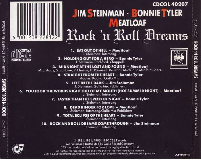 JIM STEINMAN, BONNIE TYLER, MEATLOAF - Rock `n roll dreams (CD) CDCOL 40207 EX