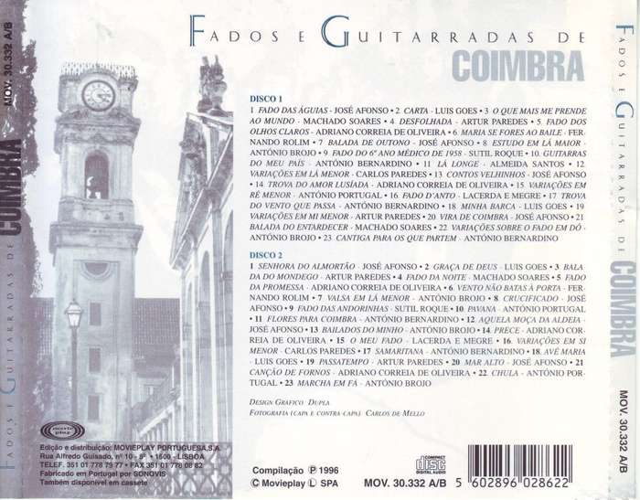 FADOS E GUITARRADAS DE COIMBRA - Compilation (double CD) MOV 30.332 A/B NM-/NM
