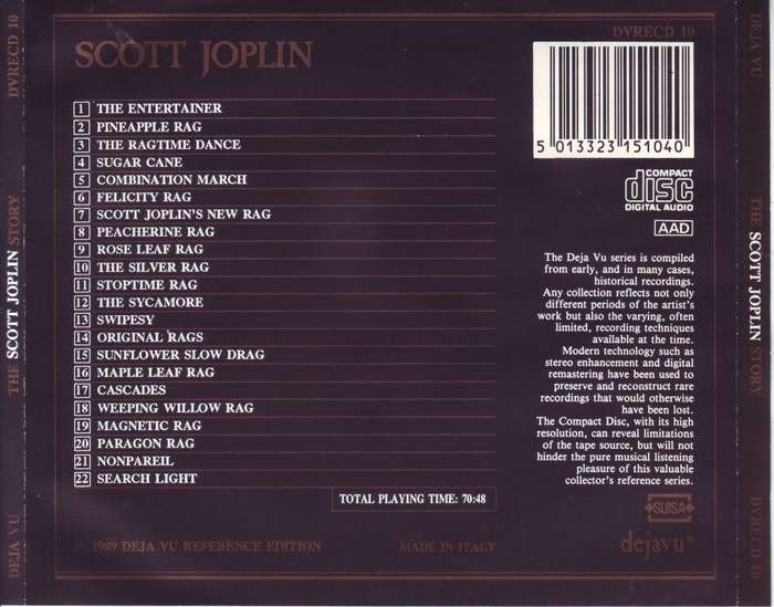 SCOTT JOPLIN - The Scott Joplin Story (CD) DVRECD 10 NM-