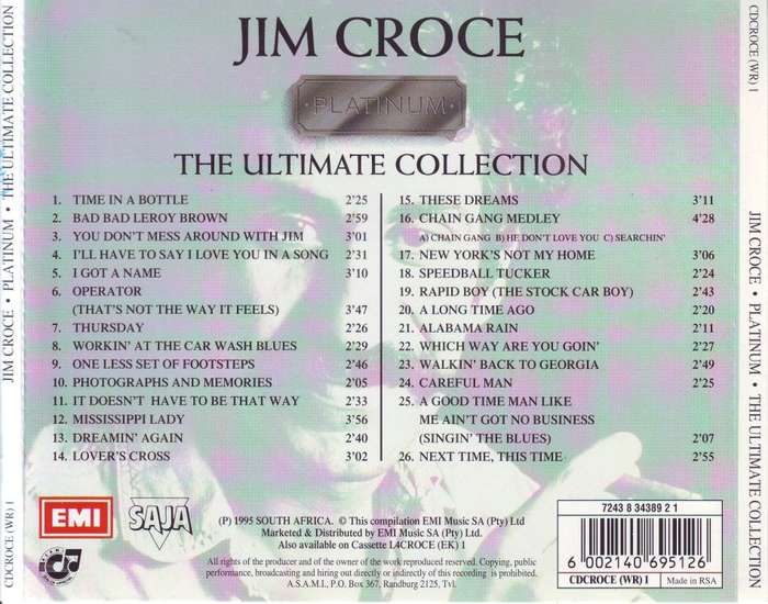 JIM CROCE - Platinum: the ultimate collection (CD) CDCROCE (WR) 1 EX