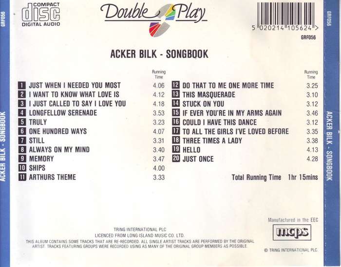 ACKER BILK - Songbook (CD) GRF056 VG+(R25 SALE)