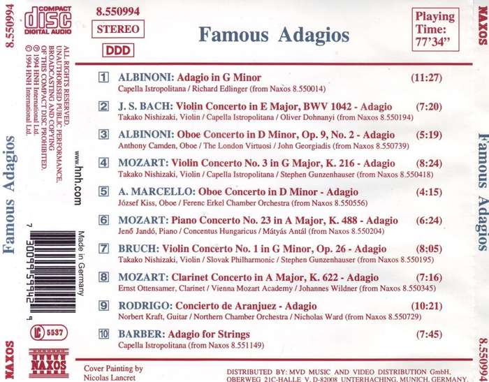 FAMOUS ADAGIOS - Compilation (CD) 8.550994 VG+ (R25 SALE)