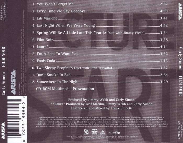 CARLY SIMON - Film noir (CD) 07822-18984-2 NM-