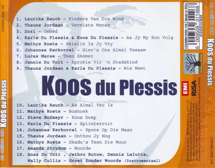 SO ONTHOU ONS KOOS DU PLESSIS - Compilation (CD) CDEMIM (WM) 108  EX