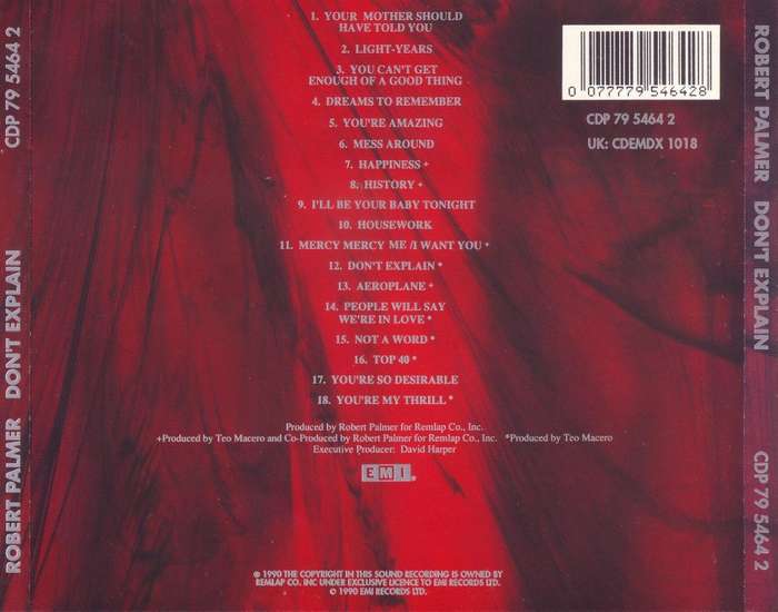 ROBERT PALMER - Don`t explain (CD) CDP 79 5464 2 NM-