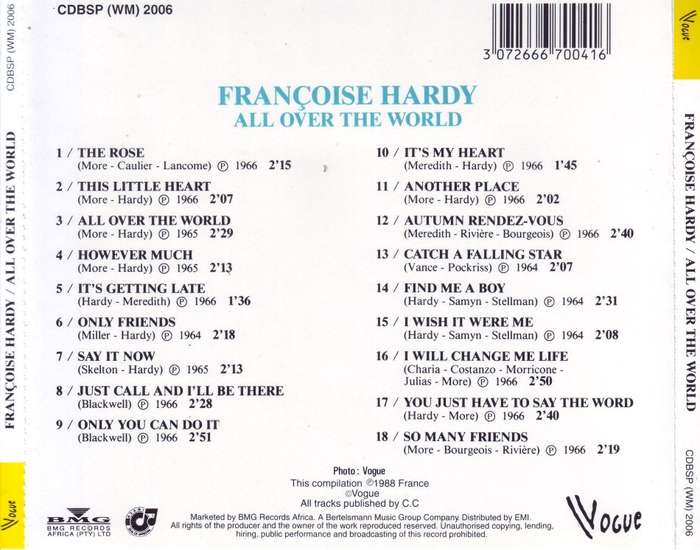 FRANCOISE HARDY - All over the world (CD) CDBSP (WM) 2006 NM-