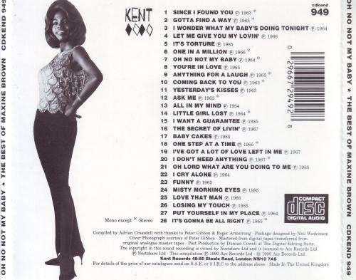 MAXINE BROWN - Oh No Not My Baby: The Best Of Maxine Brown (CD) CDKEND 949 NM-